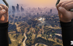official screenshot first person parachuting into vinewood