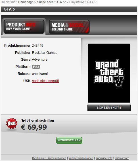 GTA 5 German Gamestop PS3